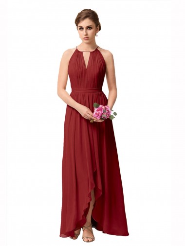 Best High Low Long Halter Keyhole Chiffon Bridesmaid Dress UK