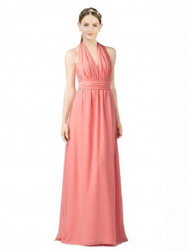 Best Shirred Bodice Full Length Long Chiffon Bridesmaid Dress UK