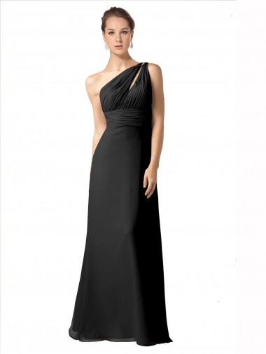 Best One Shoulder Full Length Chiffon Bridesmaid Dress with Shirred Bodice UK
