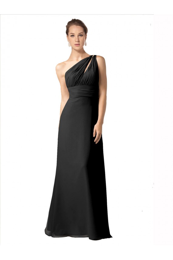 Best One Shoulder Full Length Chiffon Bridesmaid Dress with Shirred Bodice UK