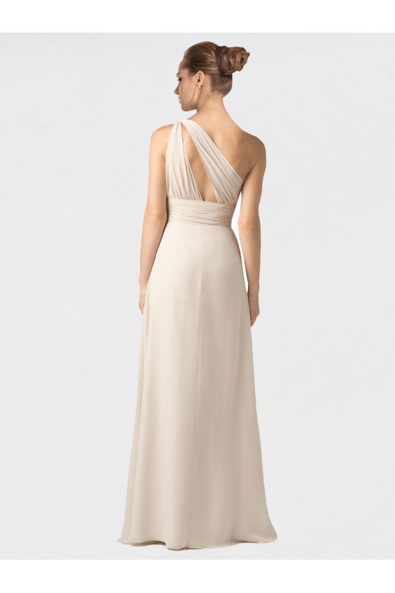 Best One Shoulder Full Length Chiffon Bridesmaid Dress with Shirred Bodice UK