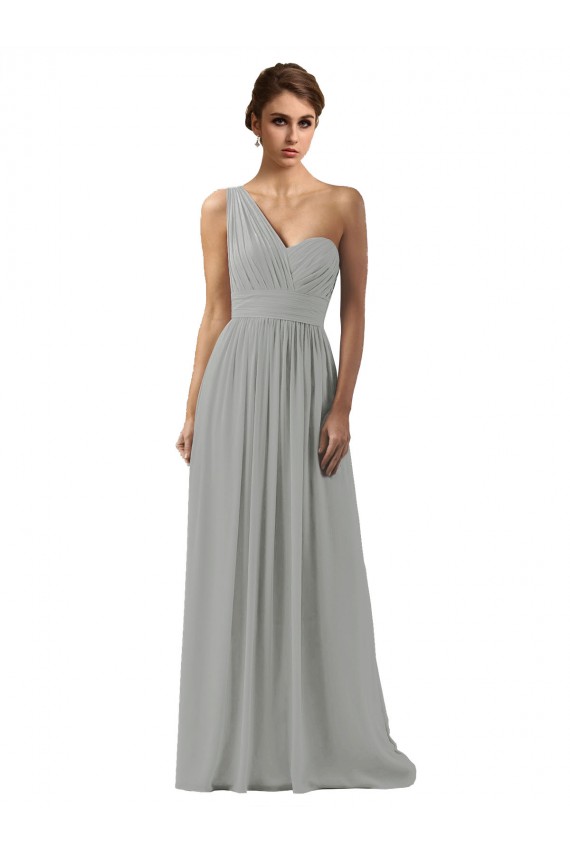 Best Ruffled One Shoulder Floor Length Long Chiffon Bridesmaid Dress UK