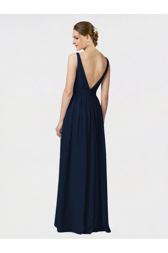 Best Long Chiffon Bridesmaid Dress with Shirred Bodice and V-Neckline UK