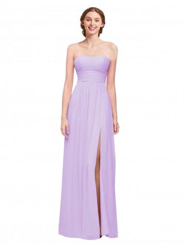Best Strapless Mermaid Chiffon Bridesmaid Dress WITH High Side Slit and Ruffles UK