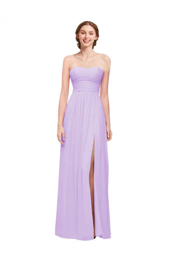 Best Strapless Mermaid Chiffon Bridesmaid Dress WITH High Side Slit and Ruffles UK