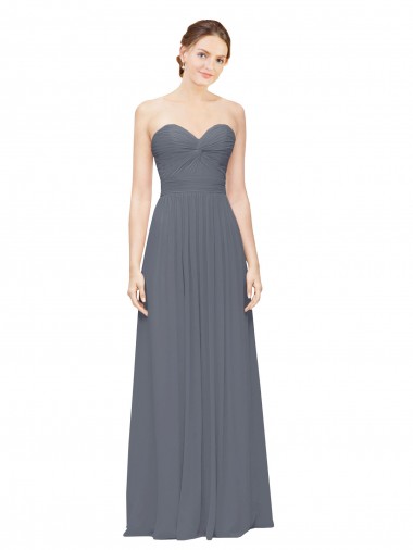 Best Twisted Waist Pleats Sweetheart Long Chiffon Bridesmaid Dress UK