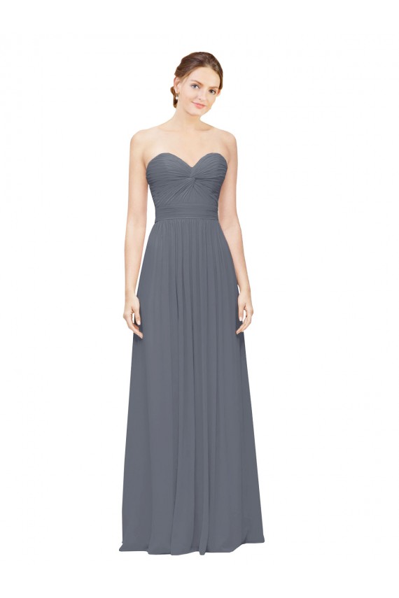 Best Twisted Waist Pleats Sweetheart Long Chiffon Bridesmaid Dress UK