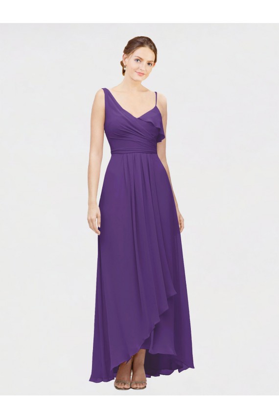 Best One Shoulder High Low Chiffon Bridesmaid Dress with Wrap Waist UK