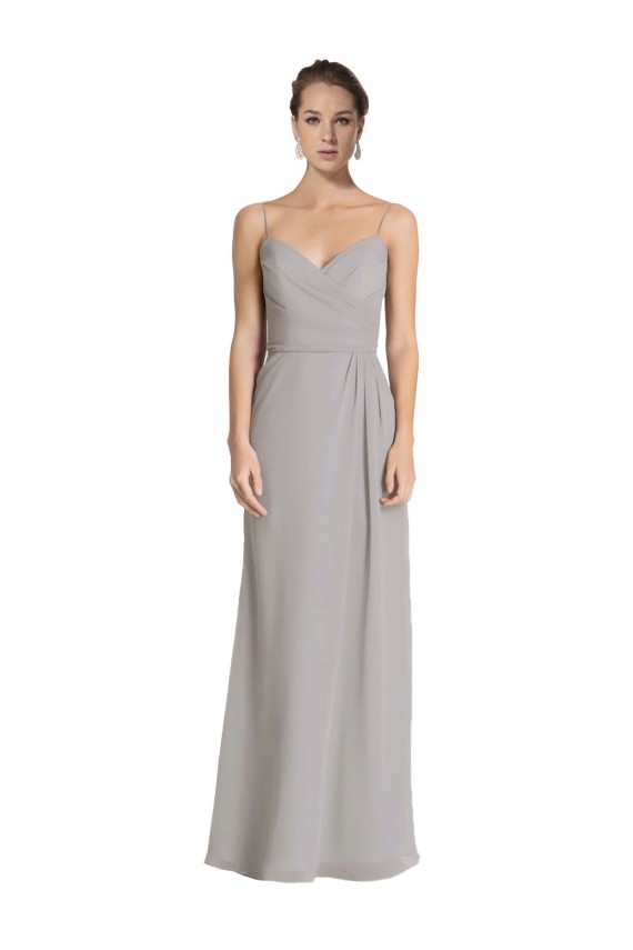 Best Long Chiffon A-Line Bridesmaid Dress with Criss-Cross Draped Bodice UK