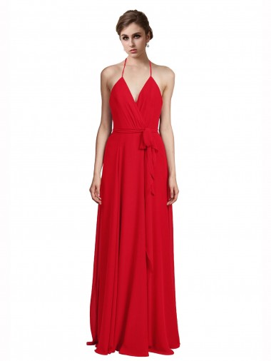 Best V-Neck Spaghetti Halter Strap Chiffon Bridesmaid Dress UK