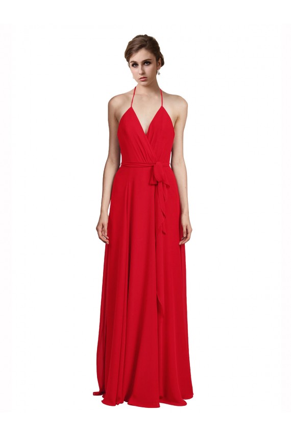 Best V-Neck Spaghetti Halter Strap Chiffon Bridesmaid Dress UK
