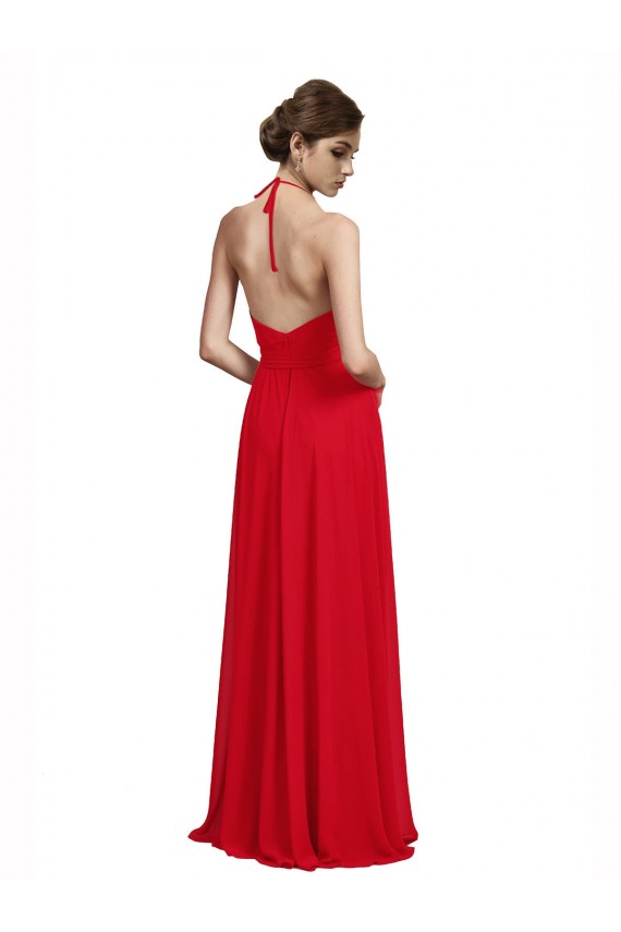Best V-Neck Spaghetti Halter Strap Chiffon Bridesmaid Dress UK