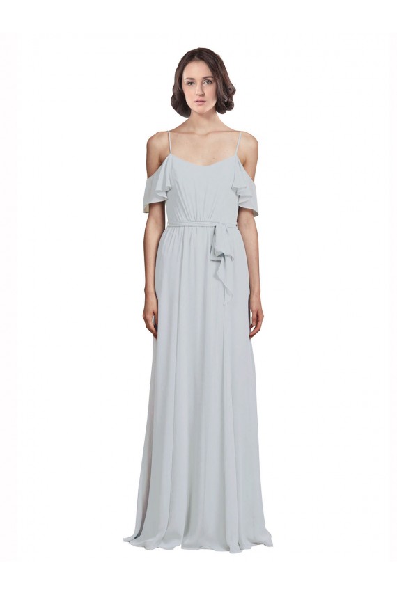 Best Off the Shoulder Spaghetti Strap Long Chiffon Bridesmaids Dress UK