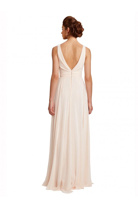 Best High Neck Chiffon Bridesmaid Dress with Deep V-Back and Cascading Skirt UK