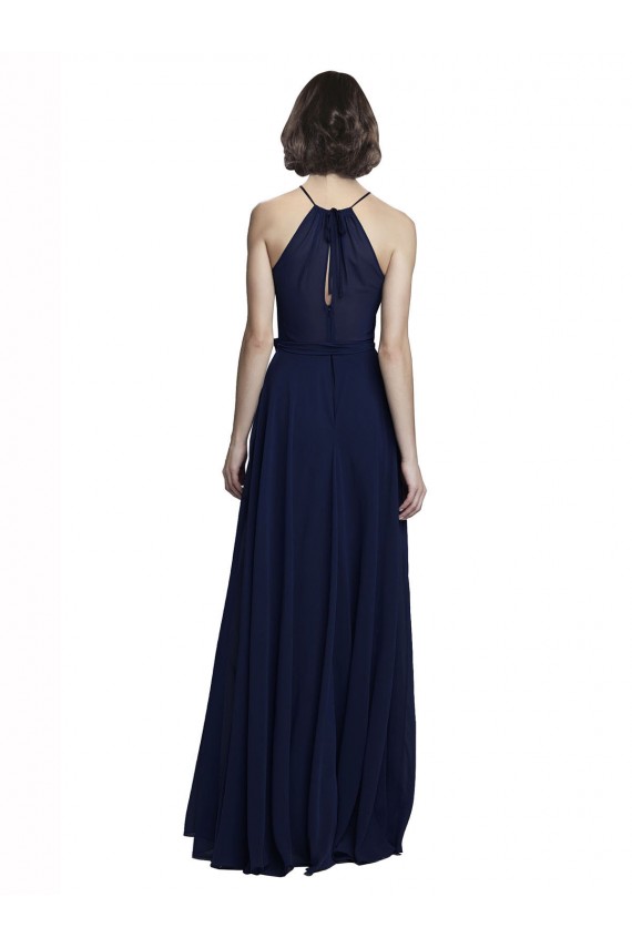 Best High Neckline Floor Length Chiffon Bridesmaid Dress with Belt UK