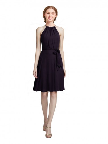 Best Short Knee Length High Neck Chiffon Bridesmaids Dress UK