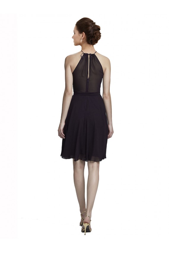 Best Short Knee Length High Neck Chiffon Bridesmaids Dress UK