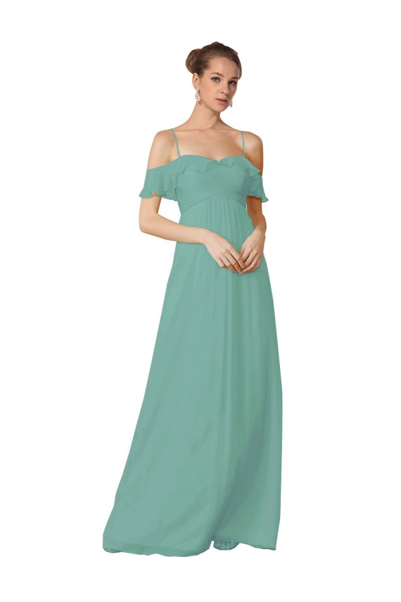 Best Hand-Ruched Chiffon Bridesmaid Dress with Flutter Sleeves UK