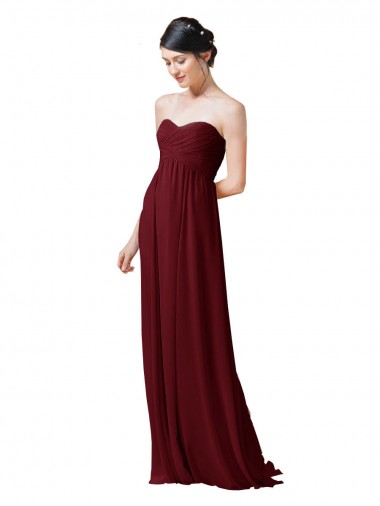 Best Hand-Ruched Sweetheart Long Chiffon Bridesmaid Dress UK