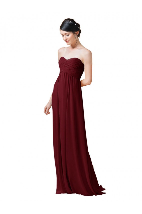 Best Hand-Ruched Sweetheart Long Chiffon Bridesmaid Dress UK