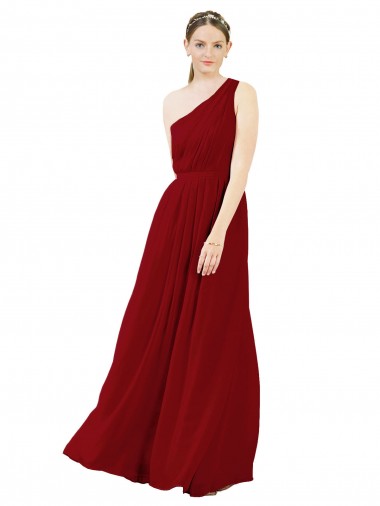 Best Draped One Shoulder Long Floor Length Chiffon Bridesmaid Dress UK