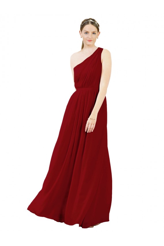 Best Draped One Shoulder Long Floor Length Chiffon Bridesmaid Dress UK