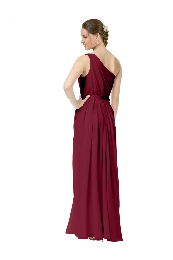Best Draped One Shoulder Long Floor Length Chiffon Bridesmaid Dress UK
