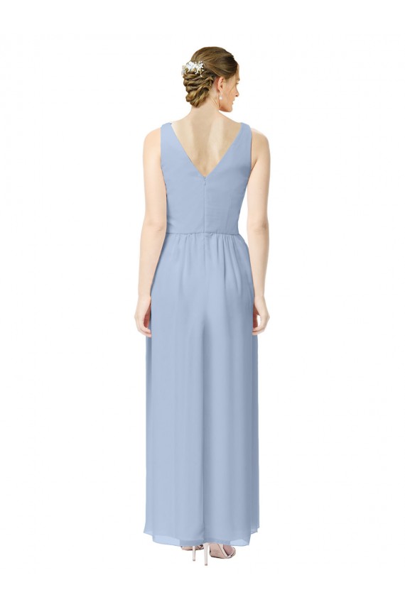 Best Long V-Neckline Chiffon Bridesmaid Dress with Twisted Waist UK
