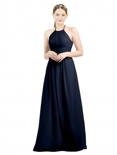 Best Halter High Neck Long Chiffon Bridesmaid Dress with Open Back UK