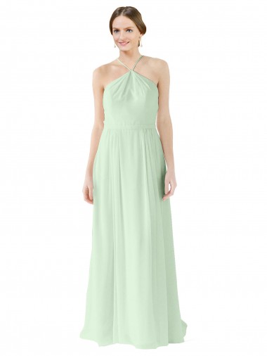 Best Front halter Neckline and Deep Back Long Chiffon Bridesmaid Dress UK