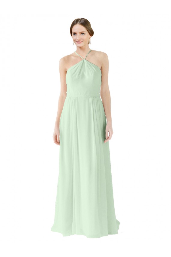 Best Front halter Neckline and Deep Back Long Chiffon Bridesmaid Dress UK