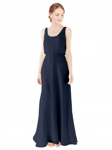 Best Scoop Neckline Fitted Long Chiffon Bridesmaid Dress Open Back UK