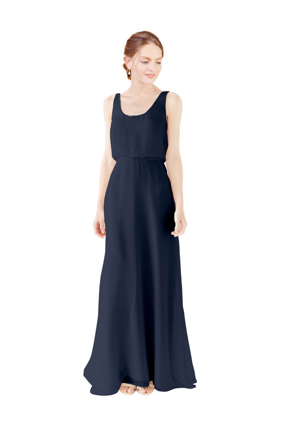 Best Scoop Neckline Fitted Long Chiffon Bridesmaid Dress Open Back UK