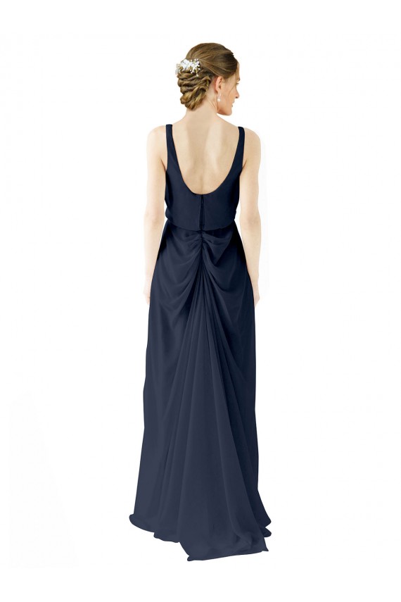 Best Scoop Neckline Fitted Long Chiffon Bridesmaid Dress Open Back UK