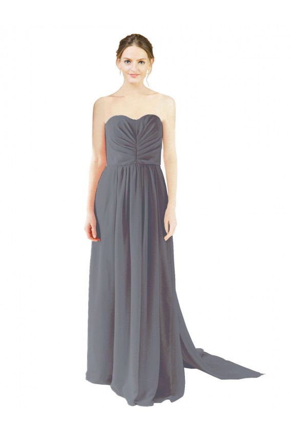 Best Long Chiffon Bridesmaid Dress with Sweetheart Neckline and Flowing Back UK