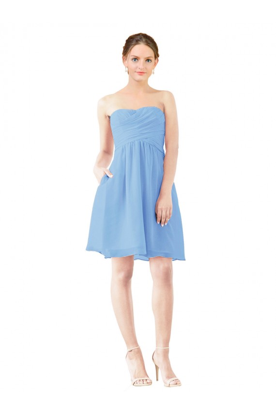Best Short Knee Length Chiffon Cocktail Bridesmaid Dress with Twisted Strapless Sweetheart Neckline UK