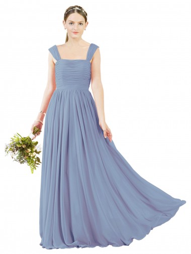 Best Square Neckline Sexy Open Back Long Chiffon Bridesmaid Dress UK