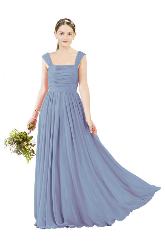 Best Square Neckline Sexy Open Back Long Chiffon Bridesmaid Dress UK