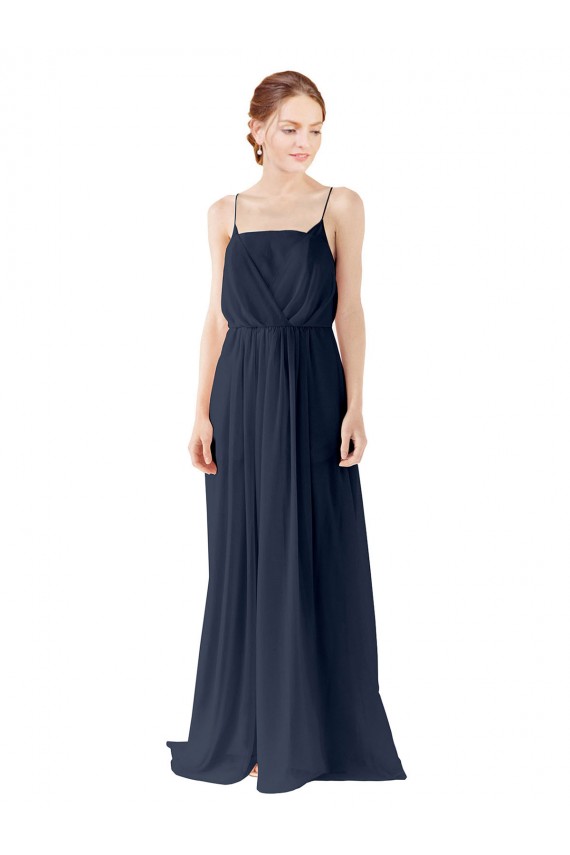 Best Spaghetti Straps Open Back Long Chiffon Bridesmaid Dress UK