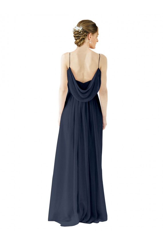 Best Spaghetti Straps Open Back Long Chiffon Bridesmaid Dress UK