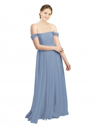 Best Long Floor Length Chiffon Bridesmaid Dress with Fluttering Off the Shoulder Straps UK