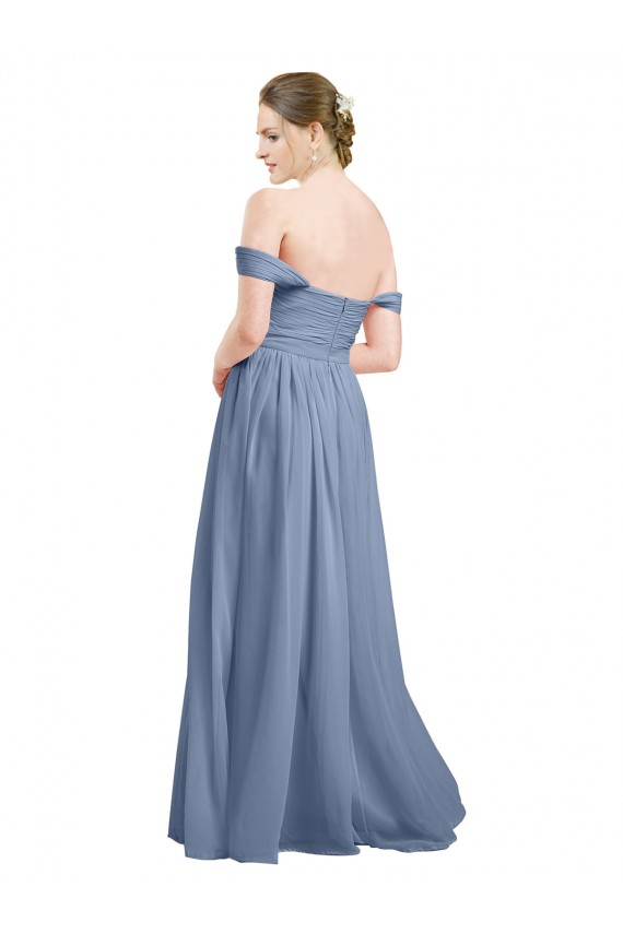 Best Long Floor Length Chiffon Bridesmaid Dress with Fluttering Off the Shoulder Straps UK