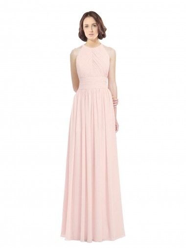 Best Sleeveless Chiffon High Neck Bridesmaid Dress with Diagonal Pleats UK