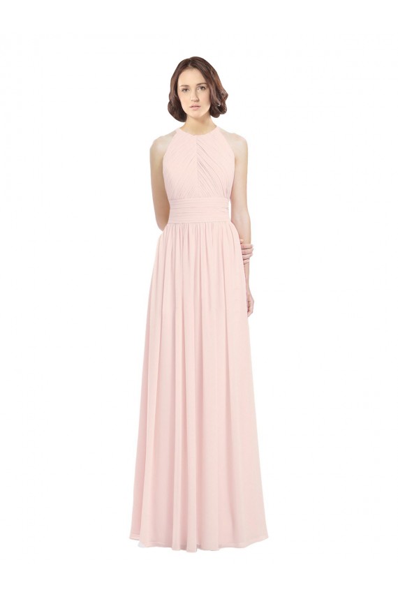 Best Sleeveless Chiffon High Neck Bridesmaid Dress with Diagonal Pleats UK
