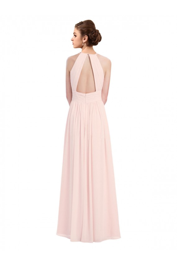 Best Sleeveless Chiffon High Neck Bridesmaid Dress with Diagonal Pleats UK