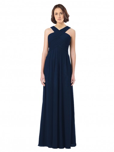 Best Long Chiffon Bridesmaid Dress V-Neck Top UK