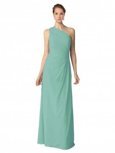 Best Long Chiffon One Shoulder Full Length Bridesmaid Dress UK