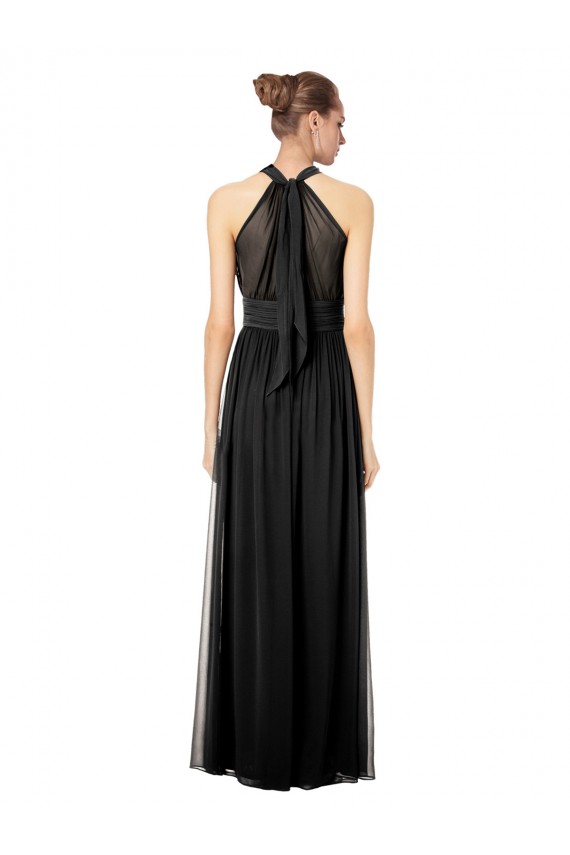 Best Ruched Long Chiffon Halter Bridesmaid Dress with Tie Back and Tails UK