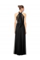 Best Ruched Long Chiffon Halter Bridesmaid Dress with Tie Back and Tails UK