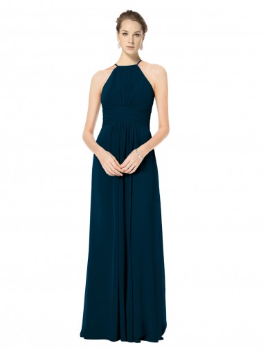 Best Spaghetti Strap Long Chiffon Halter A-Line Bridesmaid Dress UK
